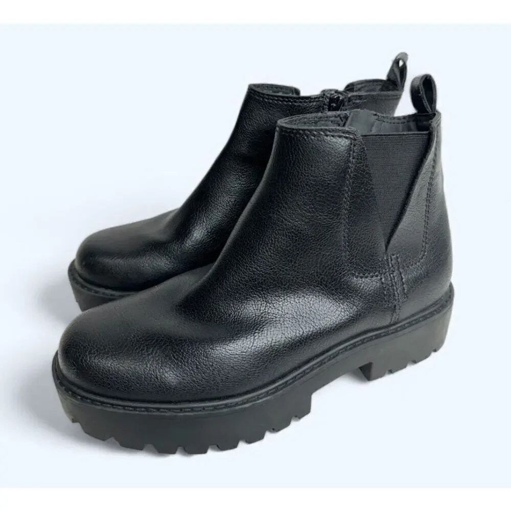 Zodiac‎ Ankle Booties Size 5 Black Chunky Sole Block Heel Faux Leather Boots
